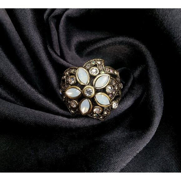 Vintage HEIDI DAUS White Stones Clear Crystals Bronze Tone Ring - Picture 2 of 4